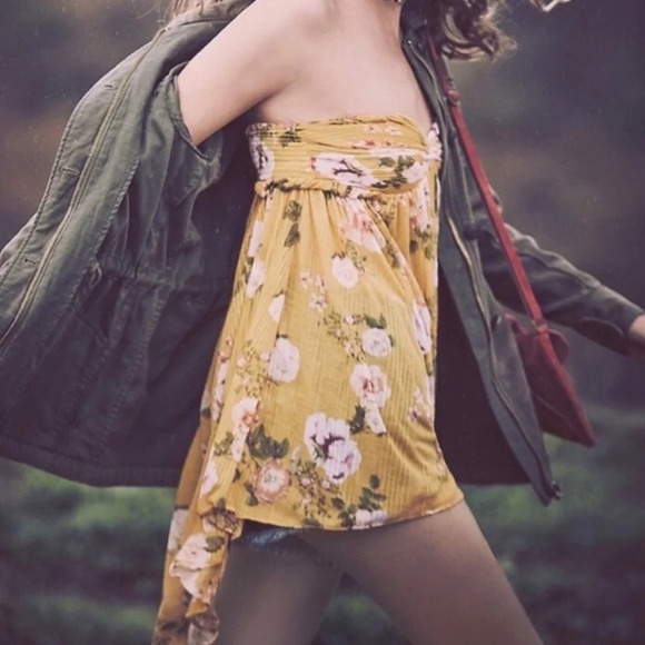 Free People Floral Tunic Top size XSmall Yellow - Picture 9 of 15